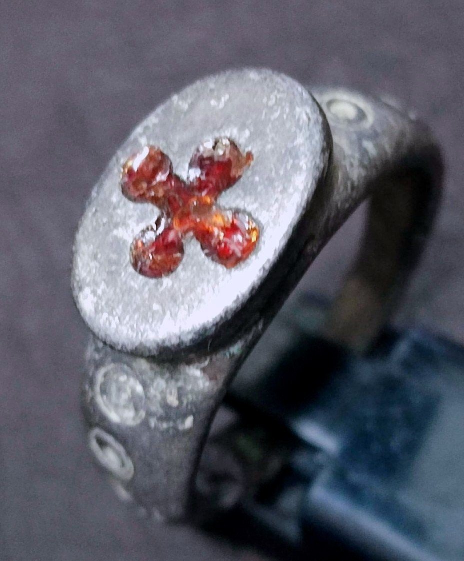 Anello di Cavaliere Templare in argento con smalto rosso -photo-4