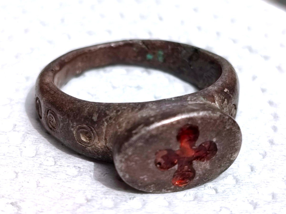 Anello di Cavaliere Templare in argento con smalto rosso -photo-4