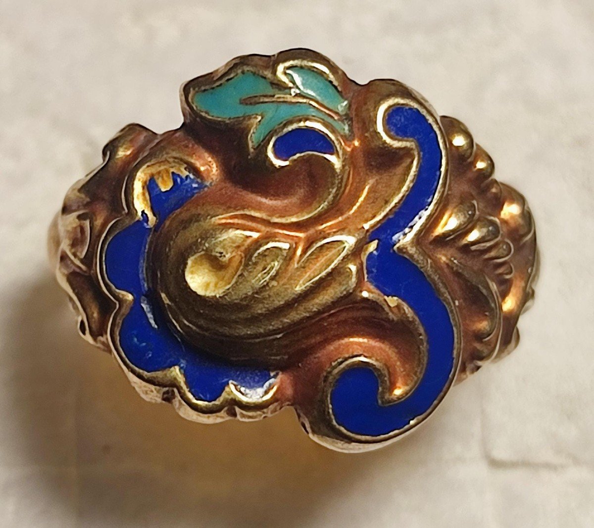 Anello borbonico  Carlo X , punzoni siciliani 1820-25. Smalto policromo a  fiori e foglie-photo-2