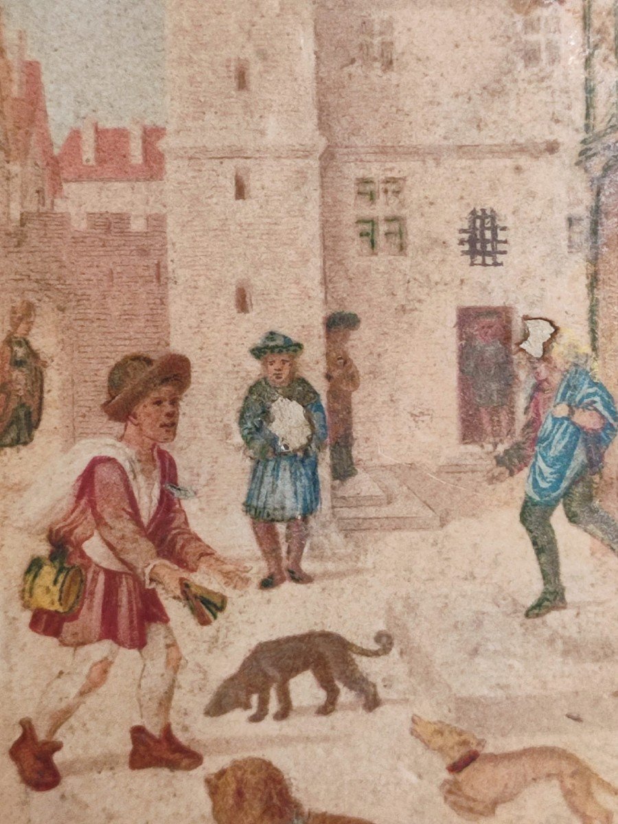 Miniatura dal codice miniato 'Libro delle ore'  raffigurante 'Distribuzione del cibo ai cani'-photo-2