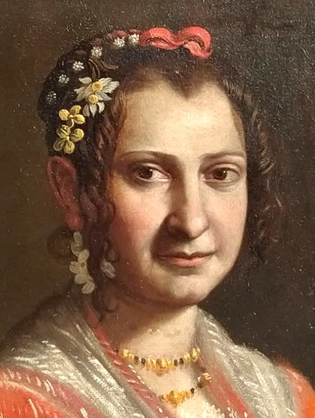 Ottavio Leoni 'La promessa sposa con tiara floreale' Olio su carta incollata su tela. 1620-30-photo-3