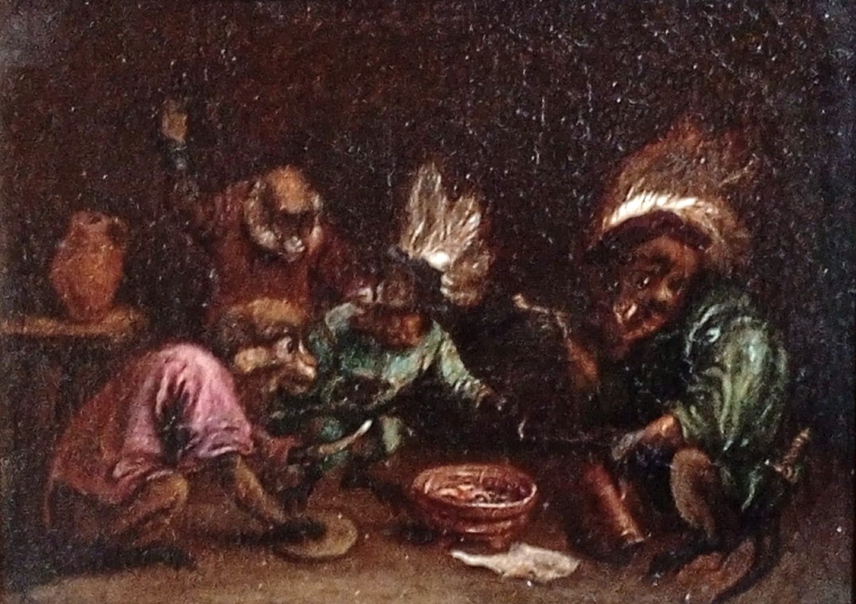 David Teniers II 'Il Banchetto delle Scimmie, entro cornice originale. (1610-90)-photo-2