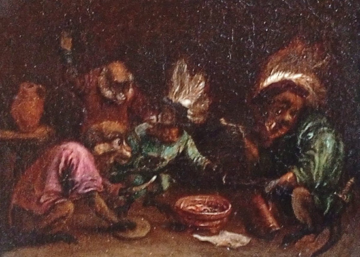 David Teniers II 'Il Banchetto delle Scimmie, entro cornice originale. (1610-90)-photo-4