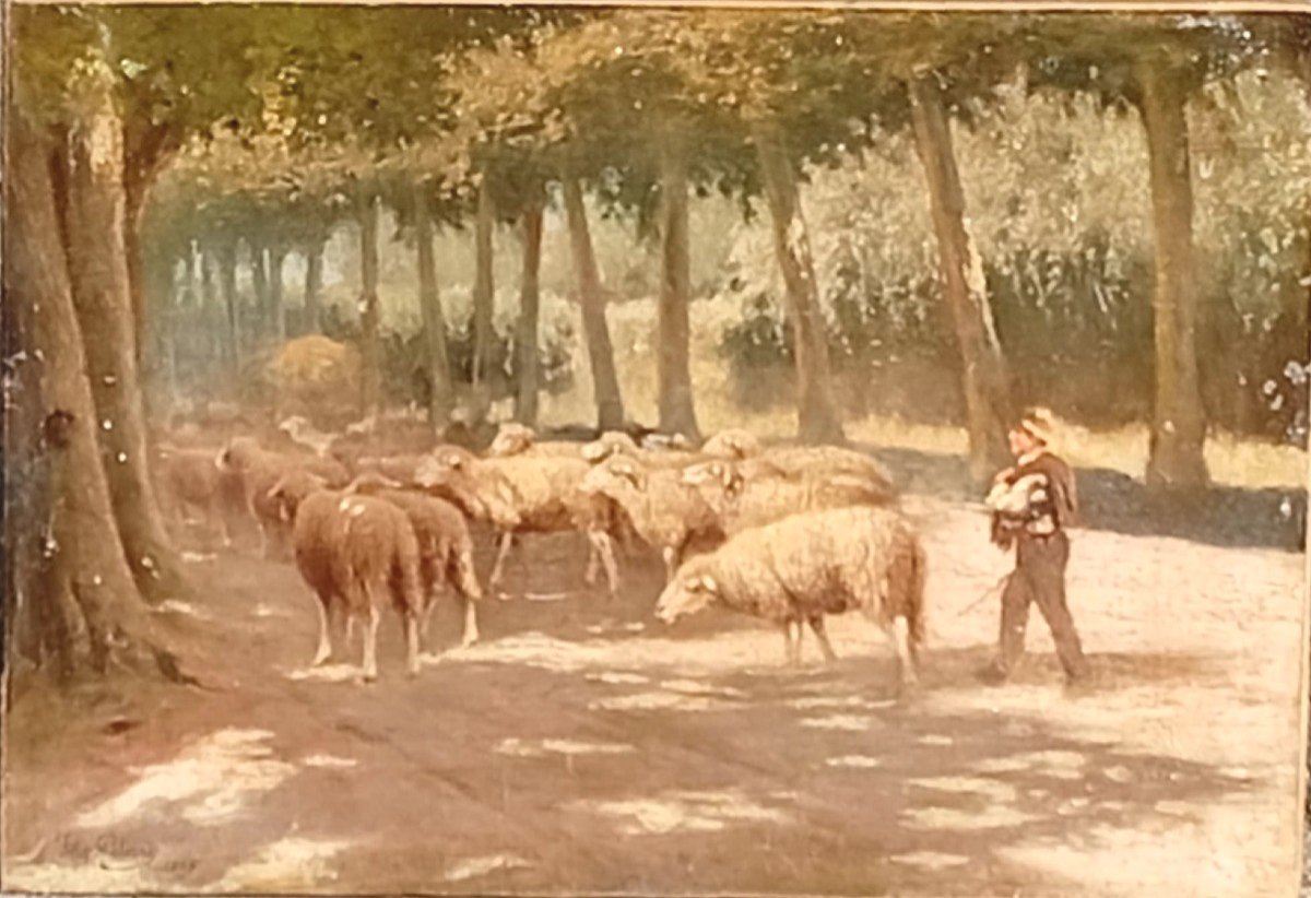 Filippo Palizzi - Le berger avec son troupeau de moutons. Naples 1859 (cm 39x56)