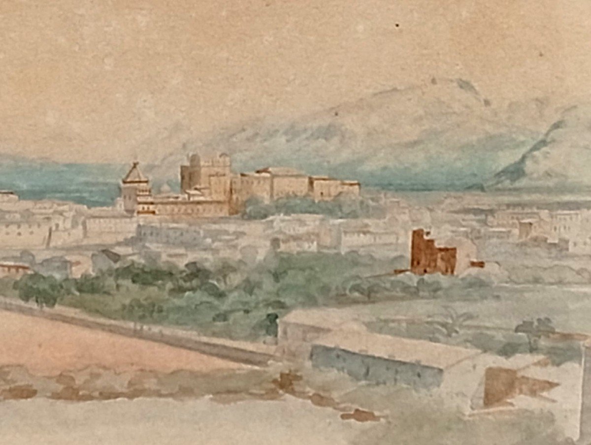 Edward Lear  'Palermo e la Conca d'Oro' Veduta a volo d'uccello acquarello e matita. (1847)-photo-3