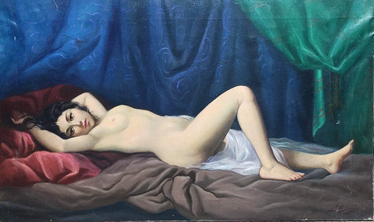 Luigi Bianchi Milano 1827-1914 'La Modella nuda tra stoffe colorate' 