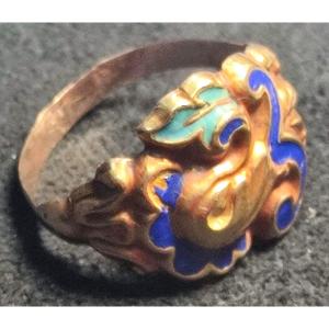 Anello borbonico  Carlo X , punzoni siciliani 1820-25. Smalto policromo a  fiori e foglie