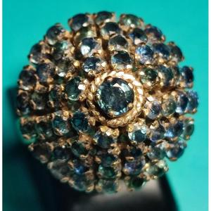  Anello a piramide di zaffiri naturali su oro 18 kt.- Gioiello anni 60' di gr 7,2