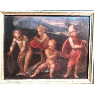 Concerto di Puttini- Olio su tavola di pioppo di ambito Veneto. Ultimi anni del XVI secolo.