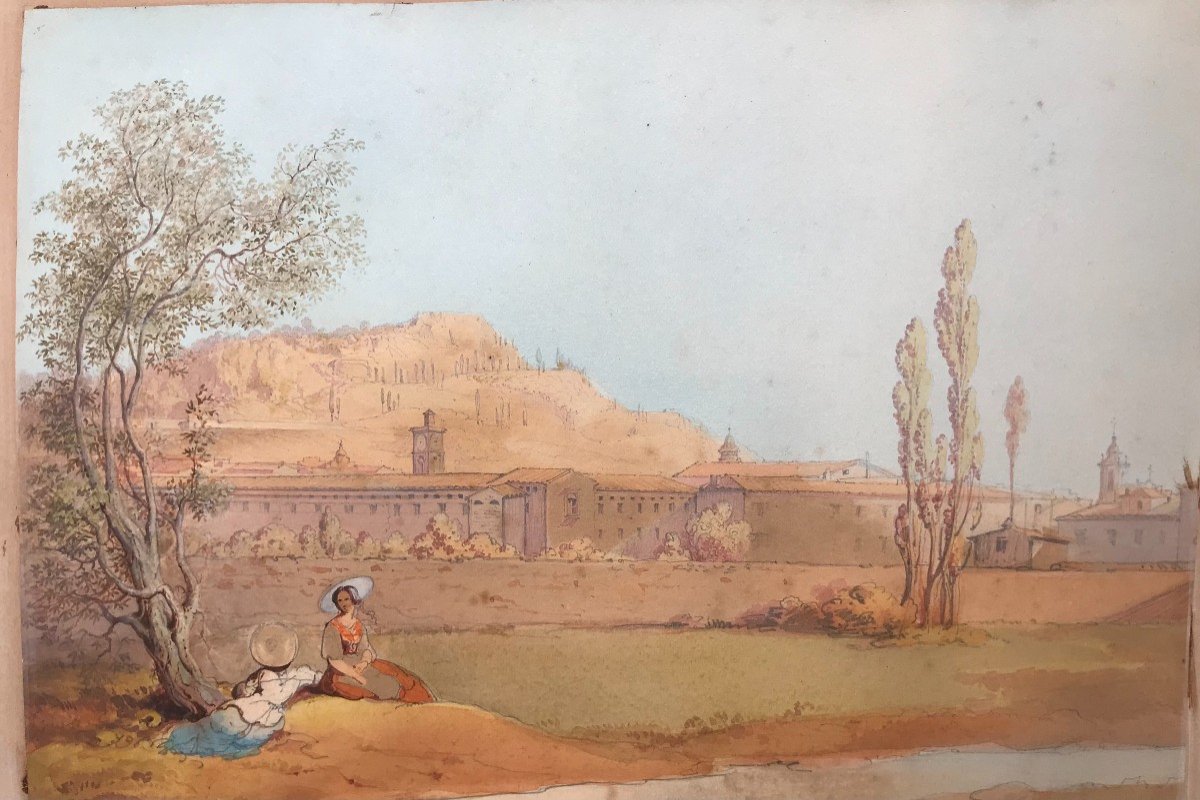 Paolo Andrea Deangelis - 2 Vedute di Nizza- gouaches-  1845 ca Francia Italia Malta Roma-photo-2