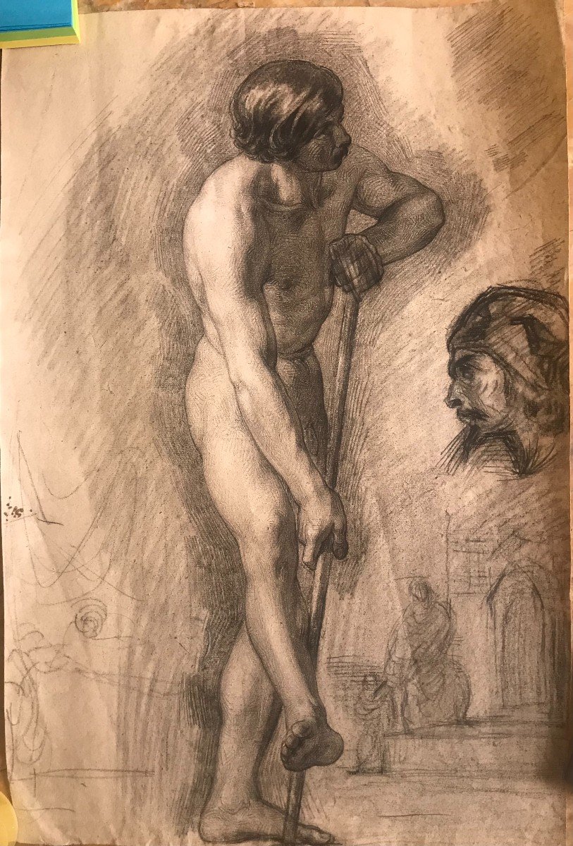 Disegno di Accademico - 1790 -1810 Academia nudo maschile - Italia  academie Francia - 