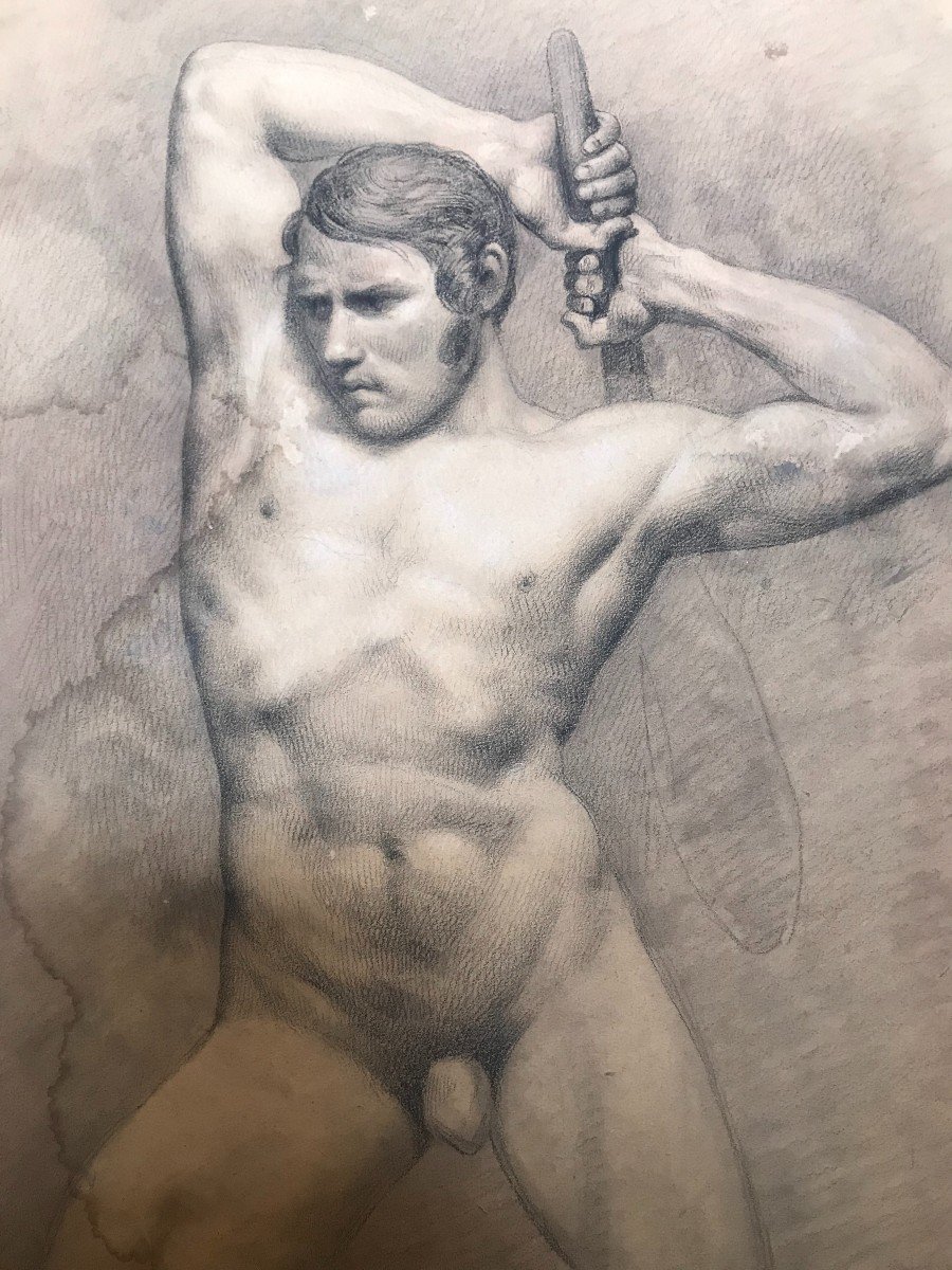 Nudo maschile accademico- Accademia nudo uomo - Italia Francia 1820 ca-photo-2