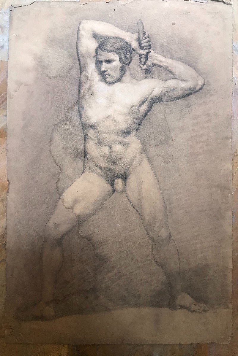 Nudo maschile accademico- Accademia nudo uomo - Italia Francia 1820 ca