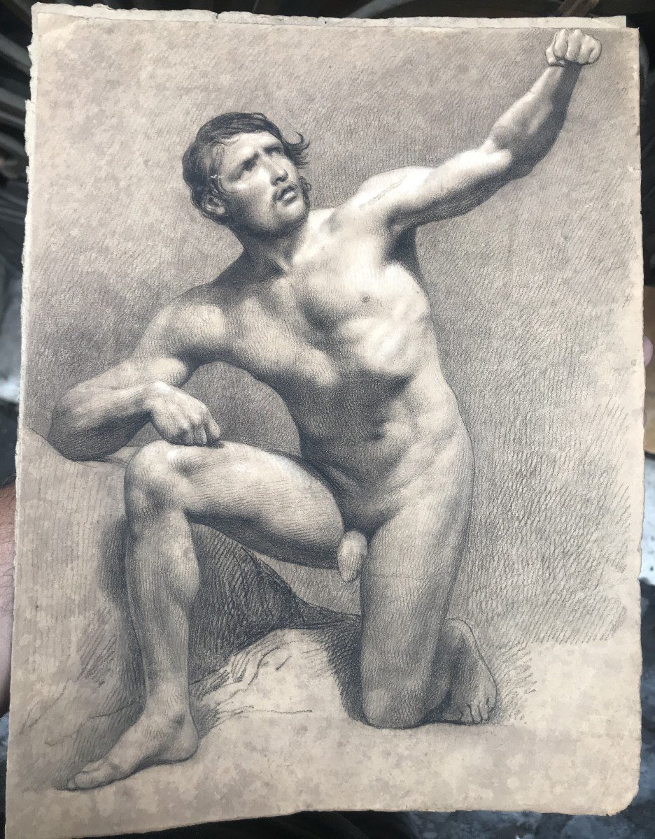 Nudo maschile accademico- Accademia nudo uomo - Italia Francia 1820 ca