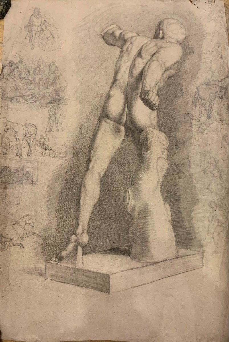 Nudo maschile accademico- Accademia nudo uomo - Italia Francia 1790 ca Gladiatore