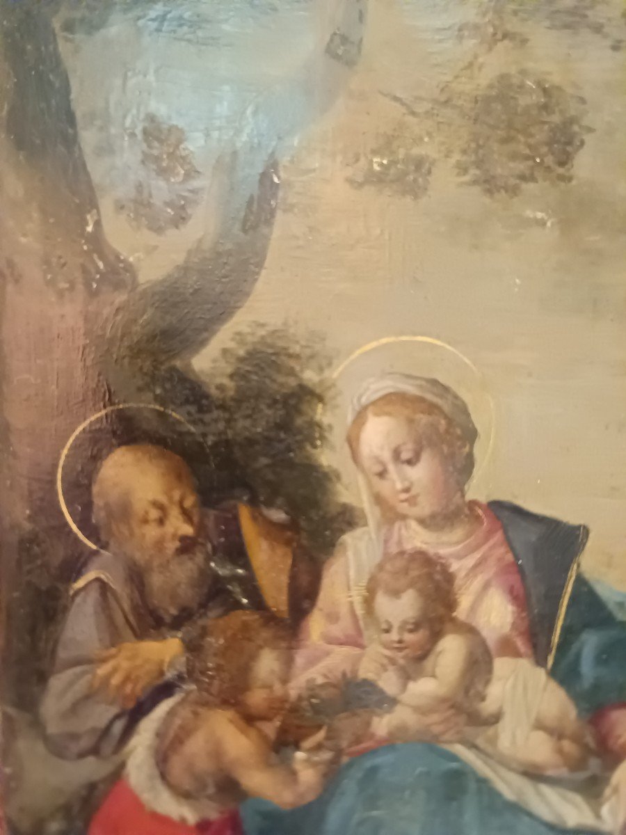 dipinto olio su rame Sacra Famiglia con San Giovanni, ceechia del pittore  Johann Rottenhammer-photo-3