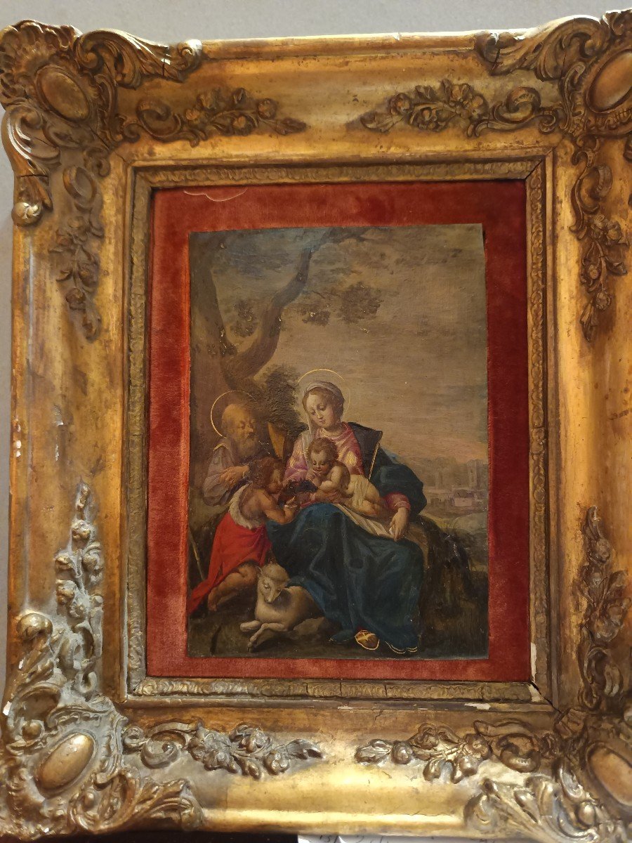 dipinto olio su rame Sacra Famiglia con San Giovanni, ceechia del pittore  Johann Rottenhammer