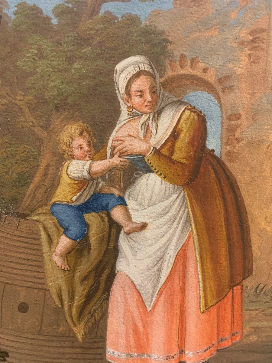 Alessandro d'Anna - Donna con bambino -Costume napoletano -gouache Napoli Italia Grand Tour -photo-2