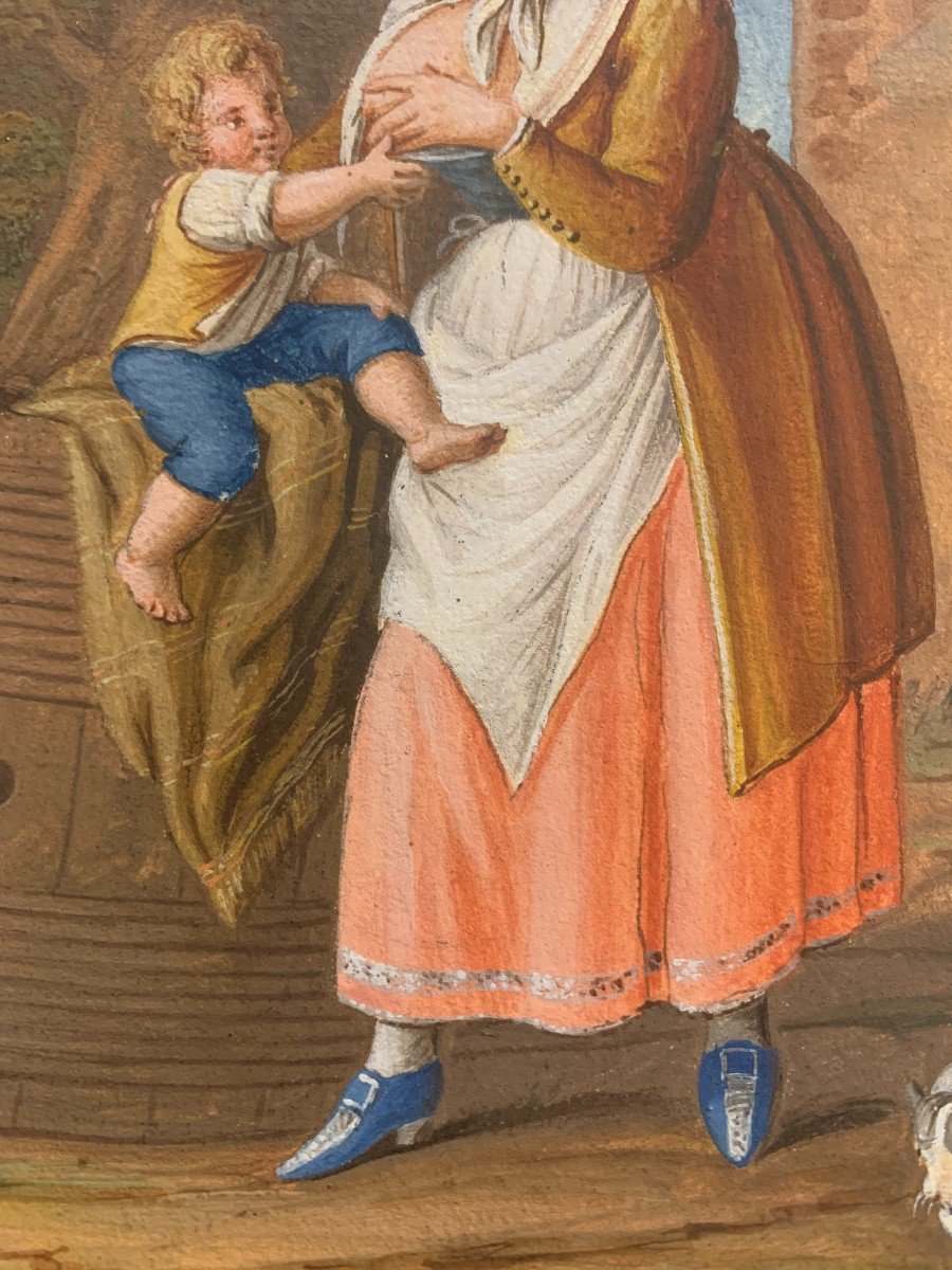 Alessandro d'Anna - Donna con bambino -Costume napoletano -gouache Napoli Italia Grand Tour -photo-4