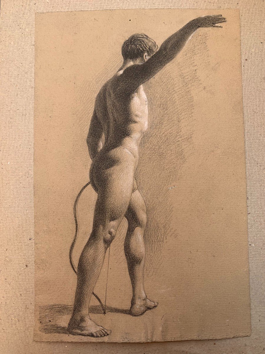 Disegno di 2 nudi maschili  Accademici - 1820 Ca Italia Francia -photo-3