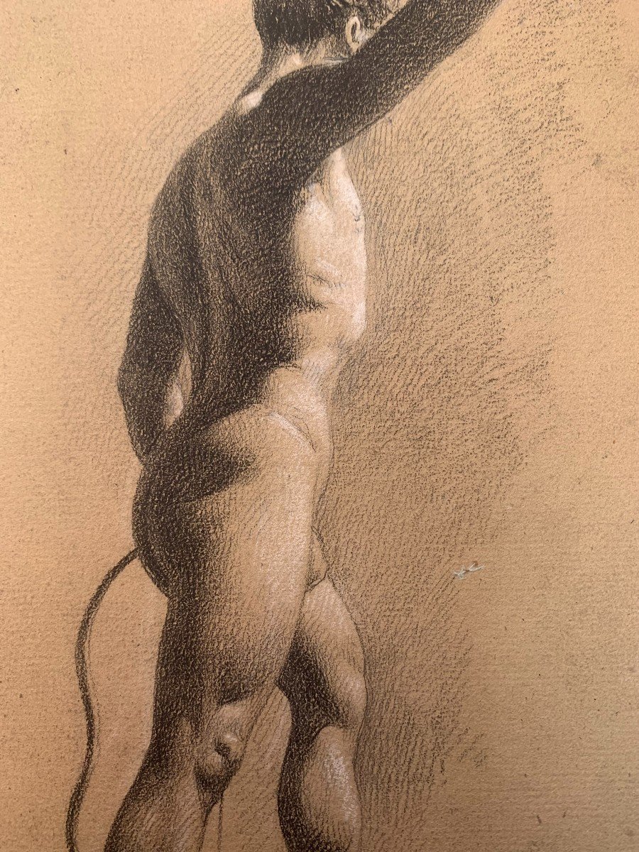 Disegno di 2 nudi maschili  Accademici - 1820 Ca Italia Francia -photo-1