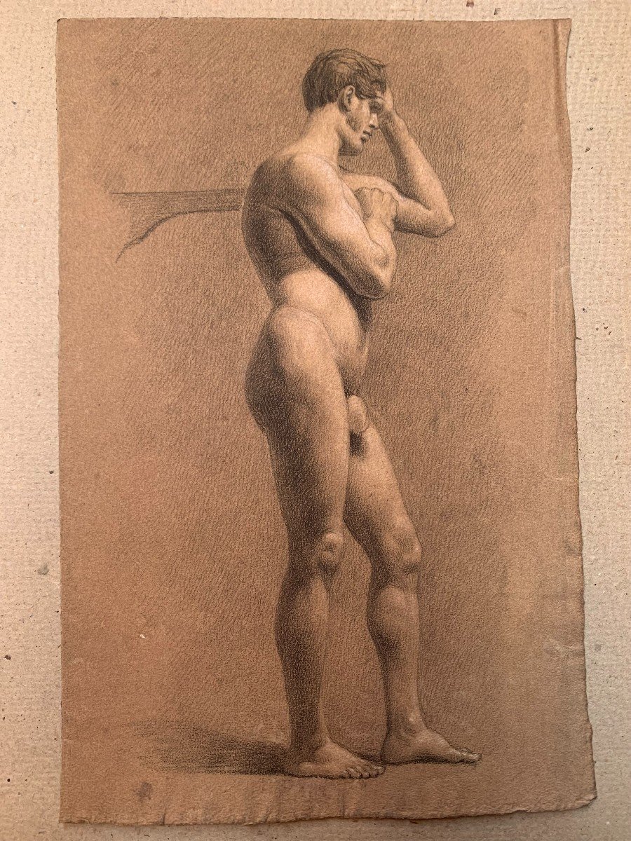 Disegno di 2 nudi maschili  Accademici - 1820 Ca Italia Francia -photo-2