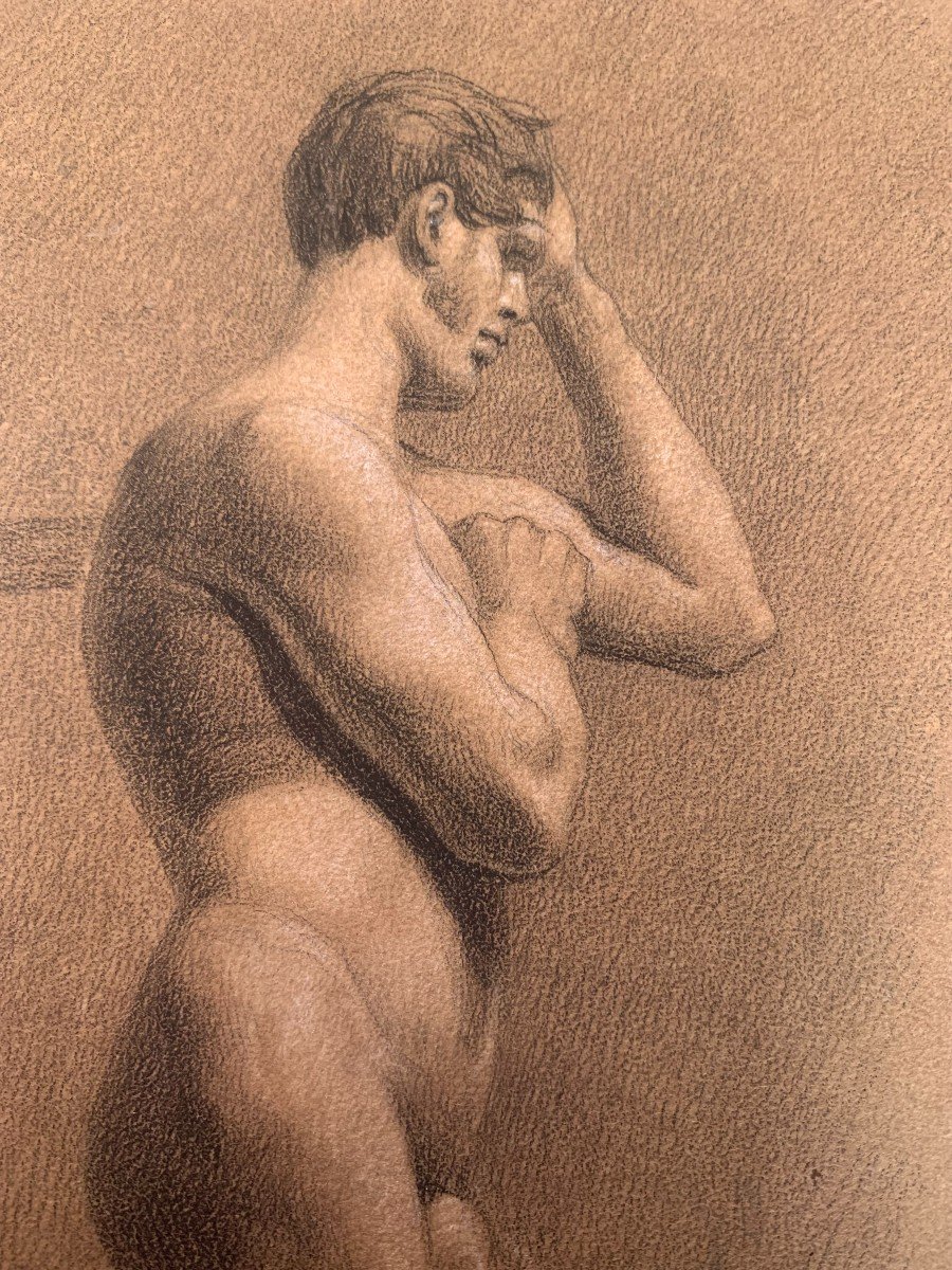 Disegno di 2 nudi maschili  Accademici - 1820 Ca Italia Francia -photo-4