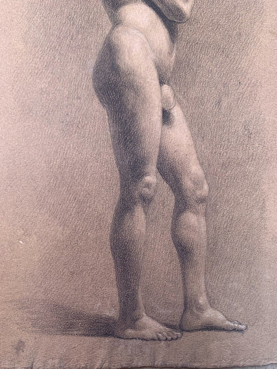 Disegno di 2 nudi maschili  Accademici - 1820 Ca Italia Francia -photo-5