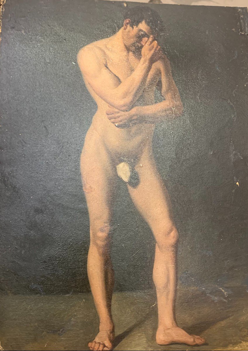 Nudo maschile  accademico - olio su carta - 1810 ca  Italia Francia Accademia-photo-2