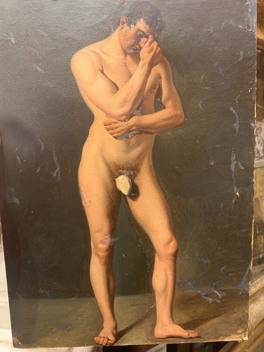 Nudo maschile  accademico - olio su carta - 1810 ca  Italia Francia Accademia-photo-4