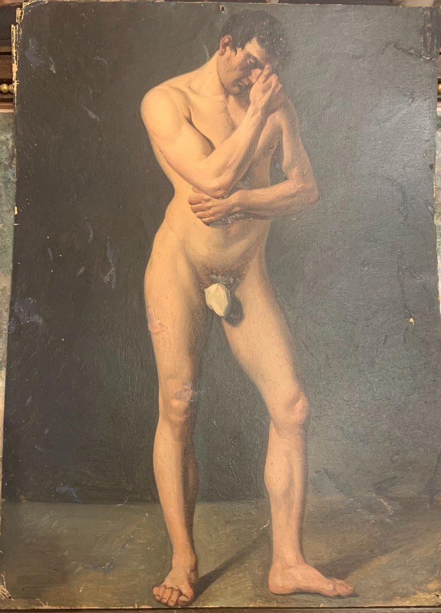 Nudo maschile  accademico - olio su carta - 1810 ca  Italia Francia Accademia