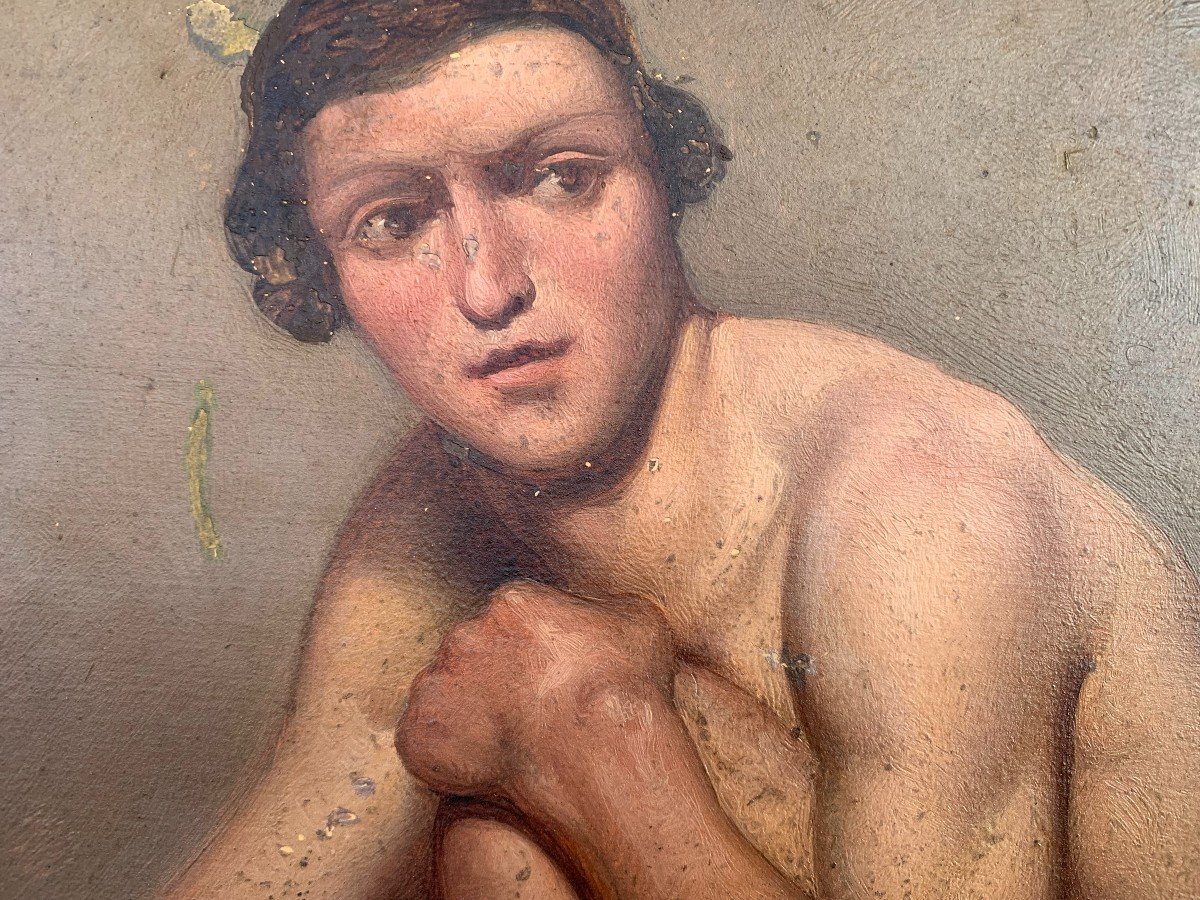 Nudo accademico Olio - 1820 Ca Nudo maschile Accademia - Italia Francia -photo-2