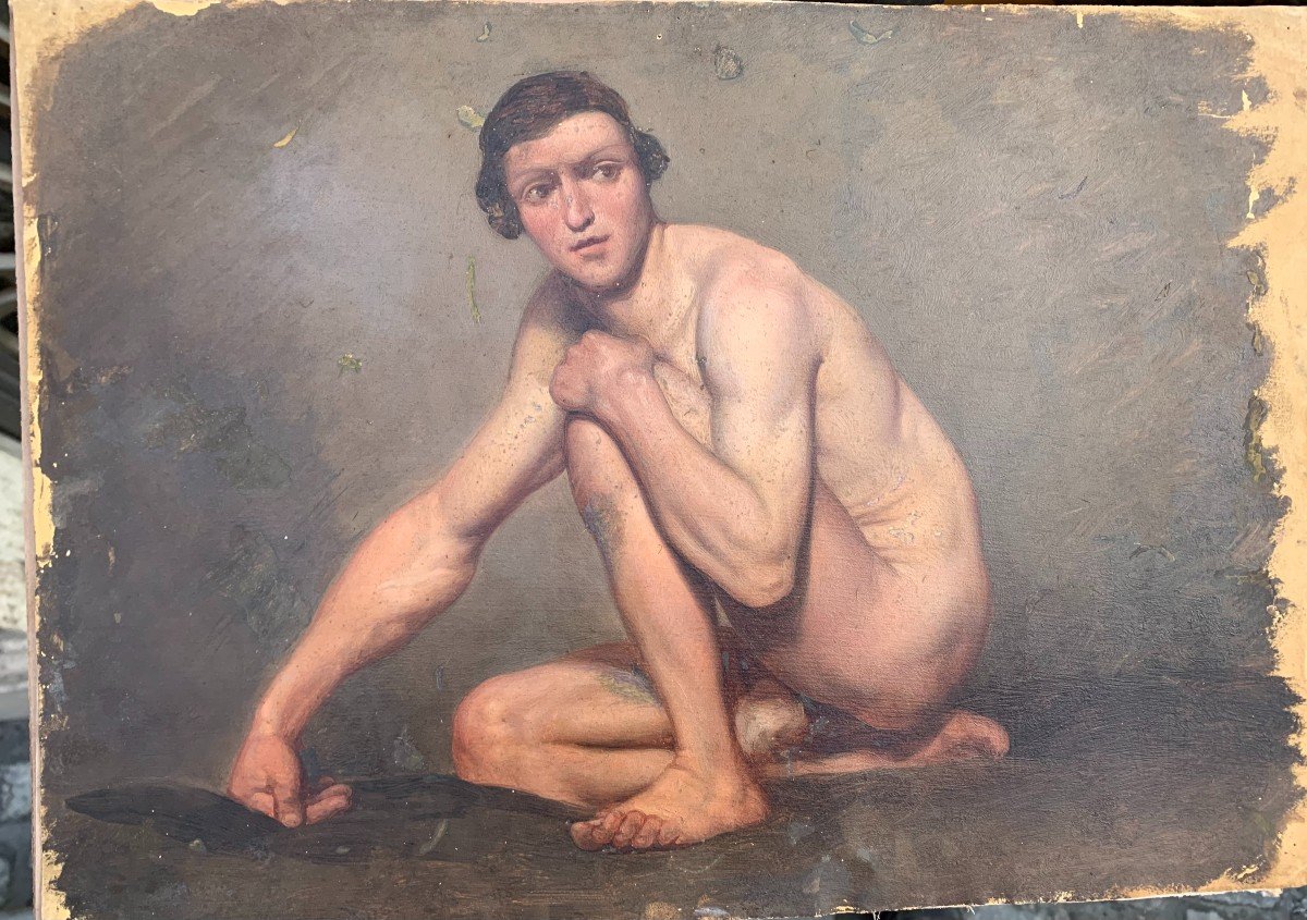 Nudo accademico Olio - 1820 Ca Nudo maschile Accademia - Italia Francia 