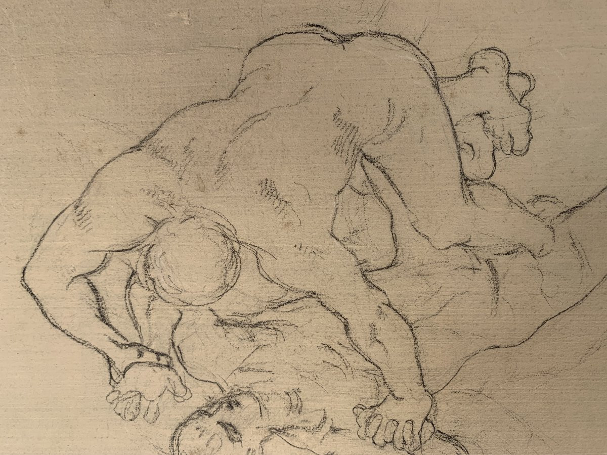 Disegno di due uomini che lottano - nudo accademico - Accademia Italia Francia XVIII secolo-photo-2