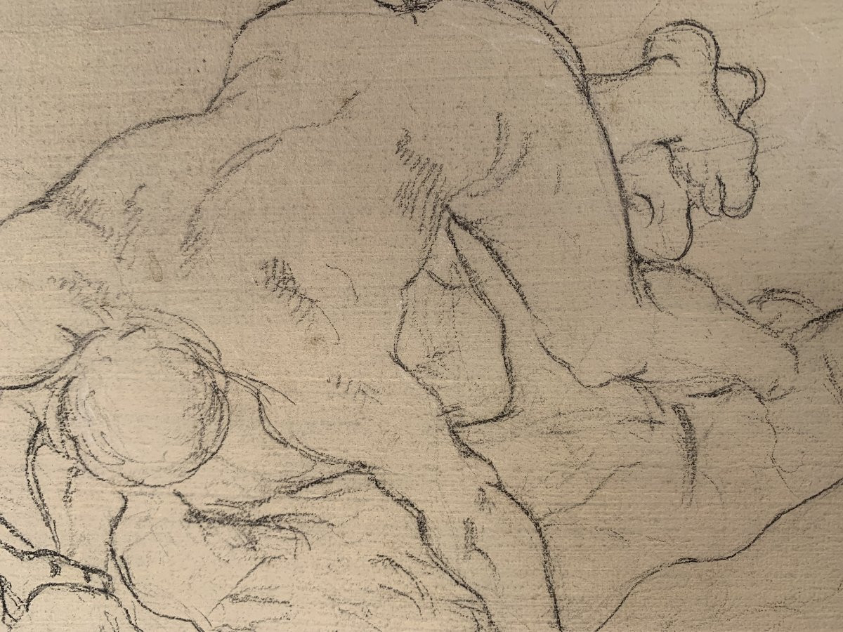 Disegno di due uomini che lottano - nudo accademico - Accademia Italia Francia XVIII secolo-photo-3