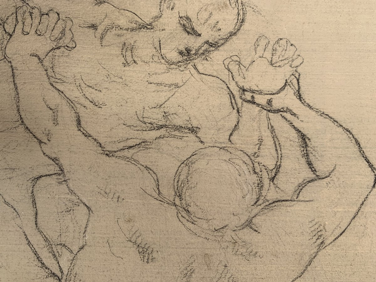 Disegno di due uomini che lottano - nudo accademico - Accademia Italia Francia XVIII secolo-photo-4