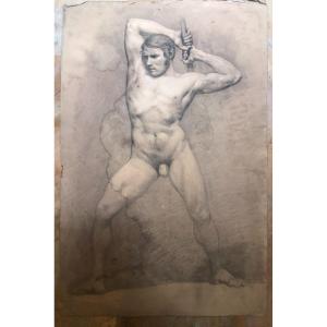 Nudo maschile accademico- Accademia nudo uomo - Italia Francia 1820 ca