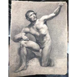 Nudo maschile accademico- Accademia nudo uomo - Italia Francia 1820 ca