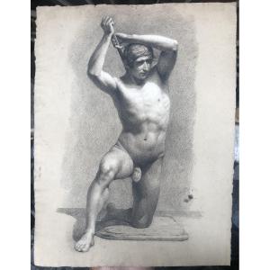 Nudo maschile accademico- Accademia nudo uomo - Italia Francia 1820 ca