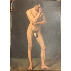 Nudo maschile  accademico - olio su carta - 1810 ca  Italia Francia Accademia