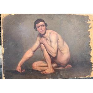 Nudo accademico Olio - 1820 Ca Nudo maschile Accademia - Italia Francia 