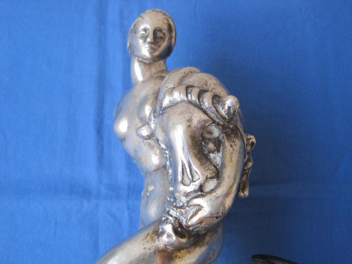 Sculpture Art Deco En Bronze Argenté Rèpresentant Ariane, Italie, 1920-30-photo-3