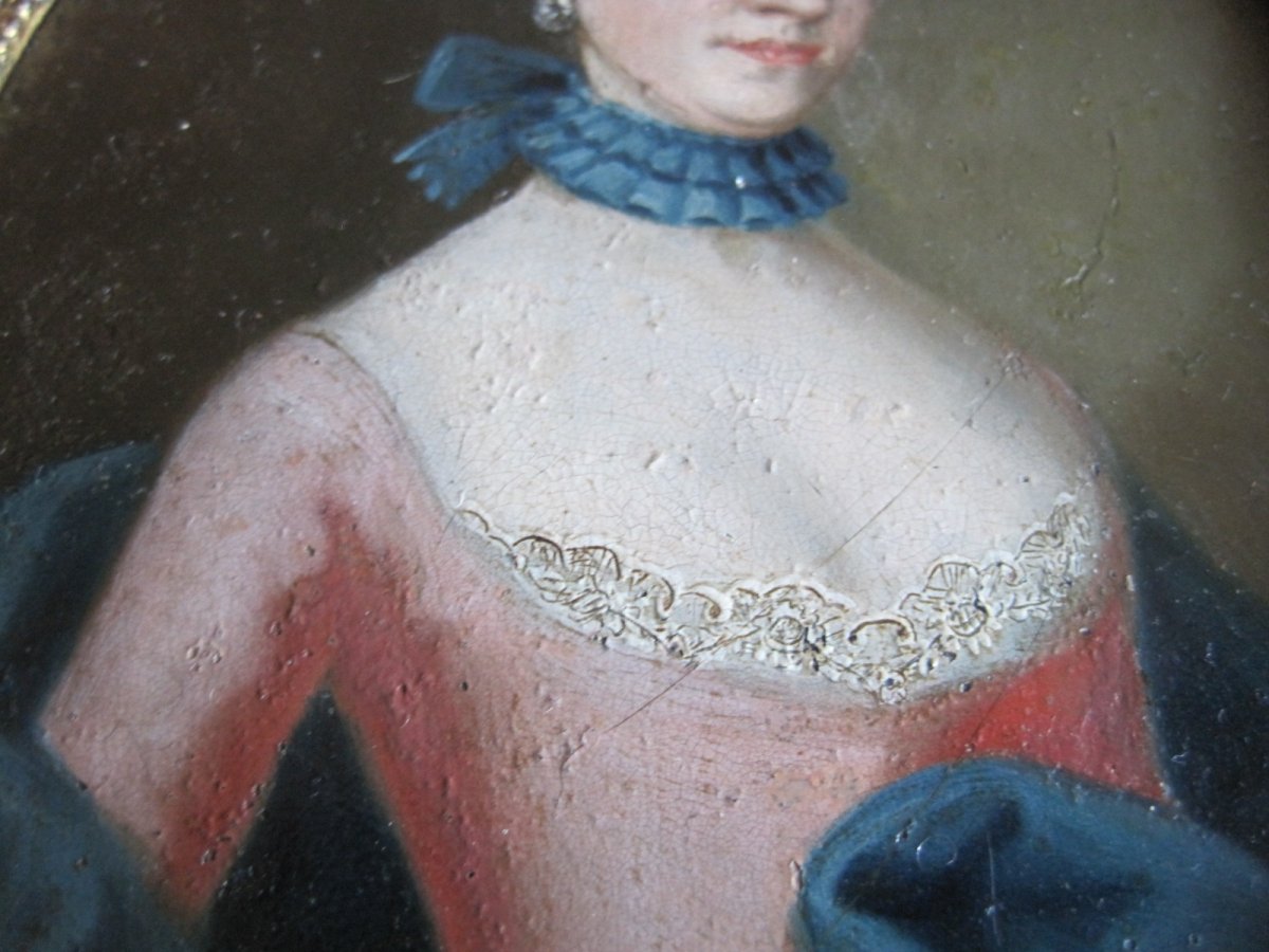 Ritratto in miniatura di dama in abito rosso, olio su rame.  Scuola veneta, 1750 circa-photo-2