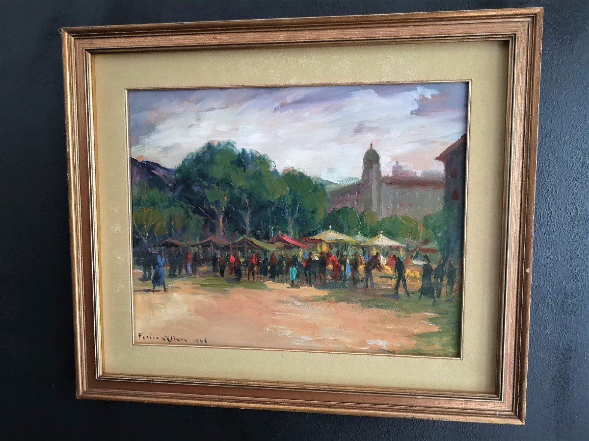 Peinture, Huile Sur Panneau, Felice Vellan, Marché De Nice-photo-2