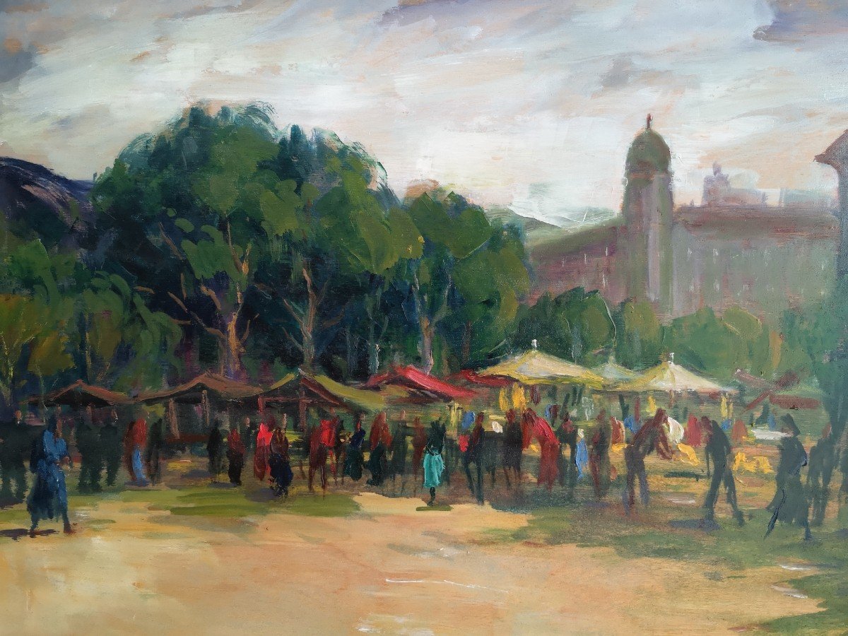 Peinture, Huile Sur Panneau, Felice Vellan, Marché De Nice-photo-1