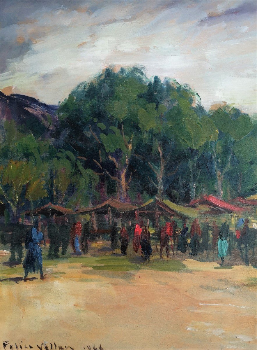 Peinture, Huile Sur Panneau, Felice Vellan, Marché De Nice-photo-3