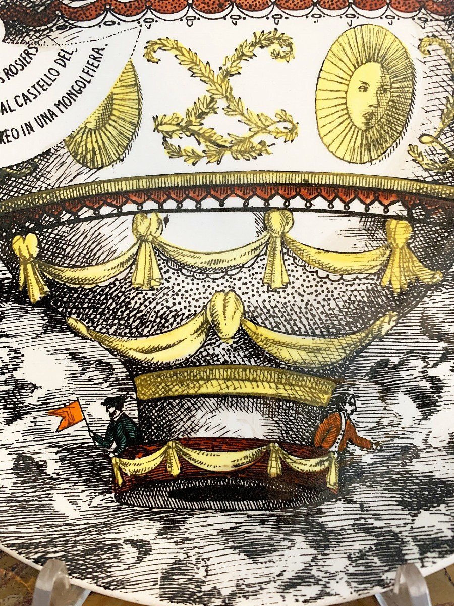 Magnifique Ensemble De 6 Assiettes Fornasetti De La Série Mongolfiere-photo-3