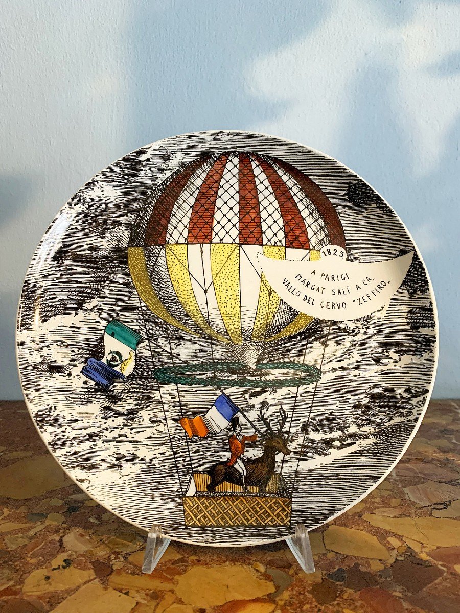 Magnifique Ensemble De 6 Assiettes Fornasetti De La Série Mongolfiere-photo-4