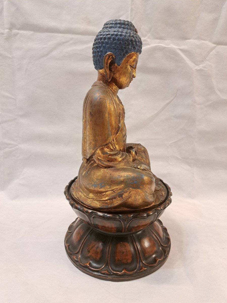 Scultura di Buddha in terracotta dorata-photo-2