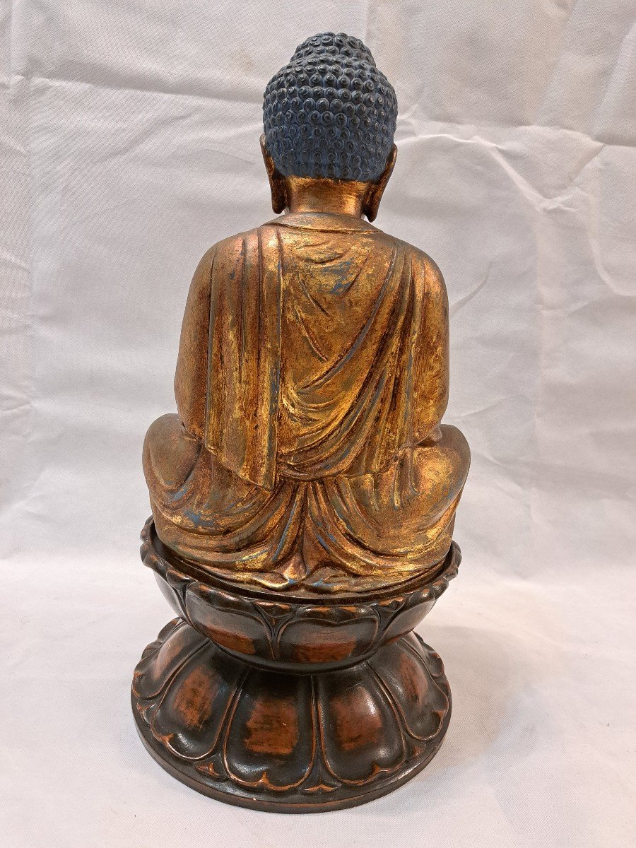 Scultura di Buddha in terracotta dorata-photo-3